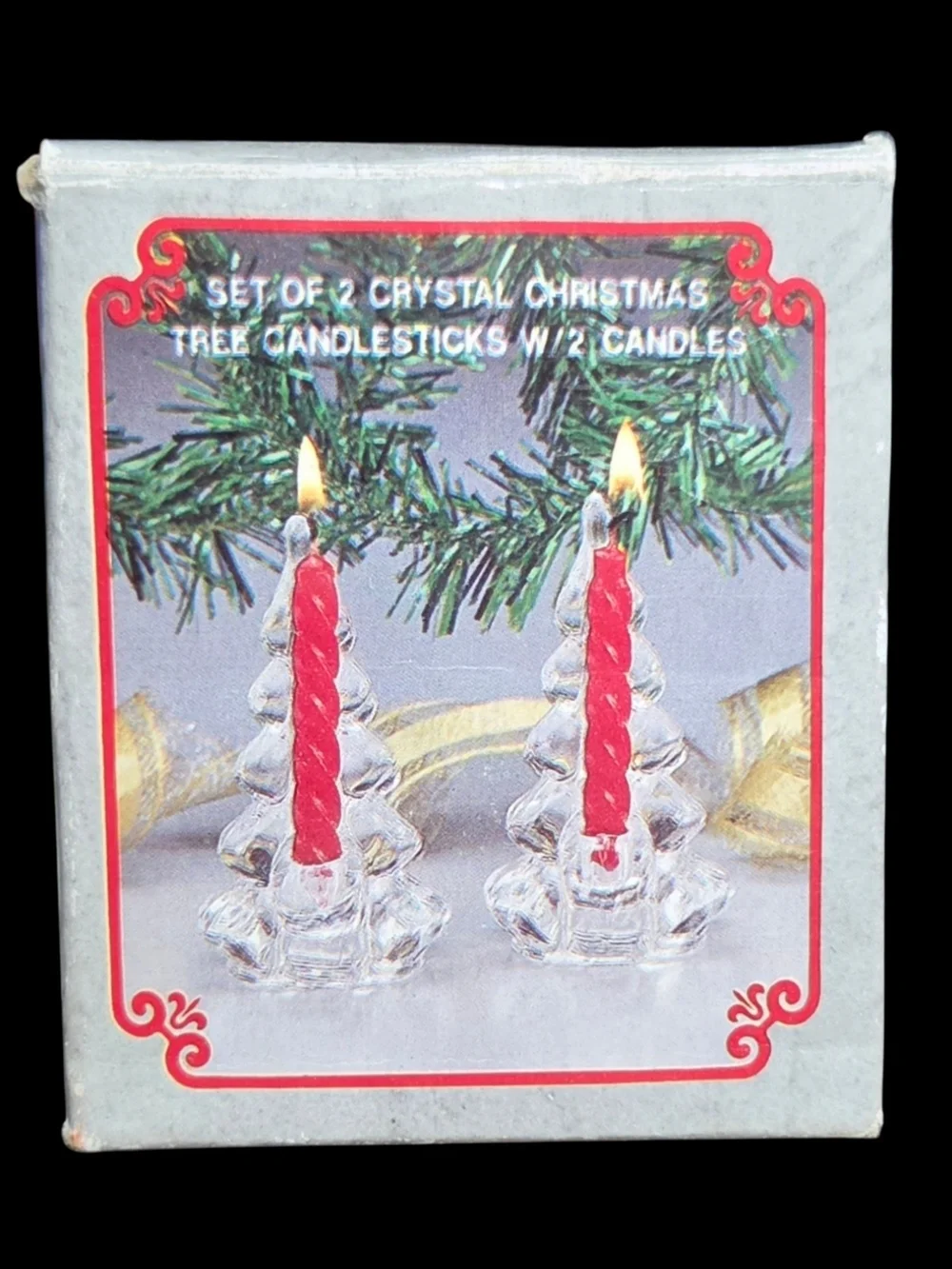 Vintage Crystal Christmas Tree Candlesticks Set of 2